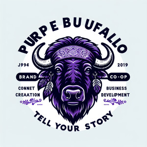 Create a dynamic, powerful, logo for a company called PURPLE BUF...