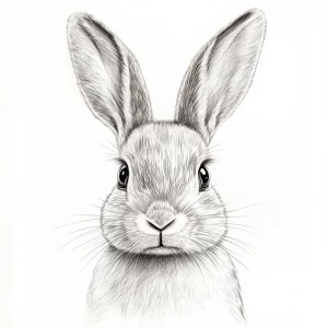 A cute rabbit facing forward with expressive eyes, drawn in penc...
