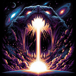 Poster of deathcore band “hyperspace” with illustration of giant...