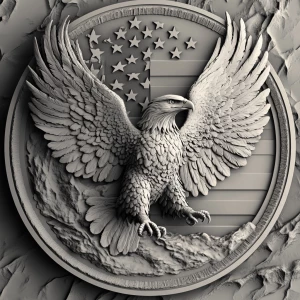Create a grayscale bas relief design featuring a majestic eagle...