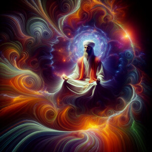 Show me a Sufi meditating while turning into light surrounded by...