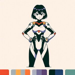 1990s anime screencap, girls a plugsuit, standing with hands on...