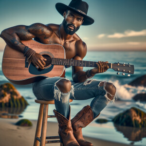 oil painting photo of a African American man brown skin tone fit...