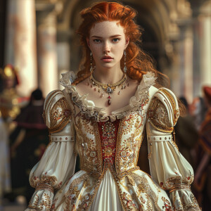 Create a photorealistic image of a light ginger-haired model wal...