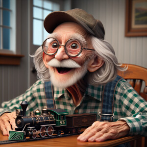 Funny and crazy caricature of a 95 year old American grandpa, ch...