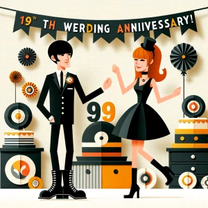 ‘Happy 19th Anniversary!’ Written
A 60s mod vibe with a tan male...