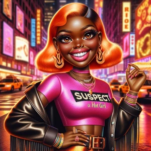 "An ultra-realistic caricature of a joyful, confident curvy Afri...