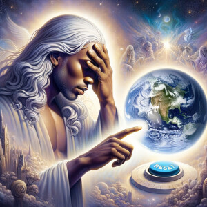 Depict a light-skinned African-American Jesus Christ with long,...