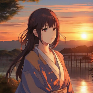 A girl in the sunset