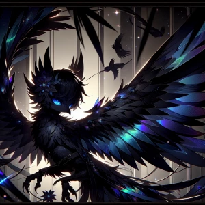 In the dimly lit world of a digital anime, a mysterious cimmeria...