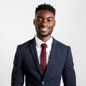 A man wearing a suit.

The Suit Color is Navy Blue

The Tie Colo...