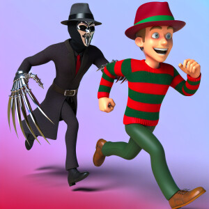 Michael Myers chasing Freddy Krueger