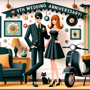‘Happy 19th Anniversary!’ Written
A 60s mod vibe with a tan male...