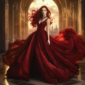 A breathtakingly beautiful young woman with flowing, cascading d...