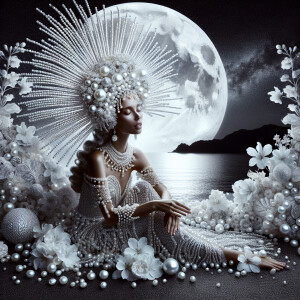 "Create an image of a majestic light skin Hawaiian woman whose f...