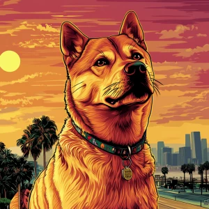MEME DOGE in GTA art style — — in the style of a Grand Theft Au...