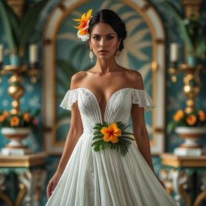 hyper realistic photography, look to the front, Brazilian bride...