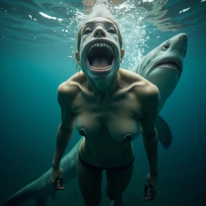 Dynamic underwater photograph of a muscular female figure with s...