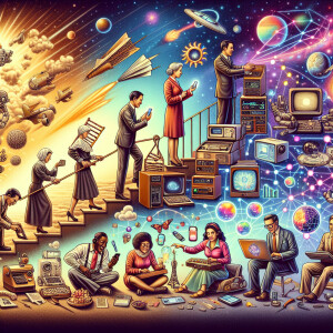 Generate an image depicting the progression of technological adv...