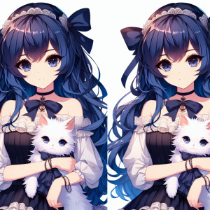 Hot anime woman with dark blue hair and dark brown eyes. She wea...