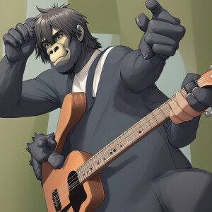 A gorilla playing the guitar