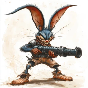 A monstrous Buggs Bunny with elongated ears that resemble twiste...