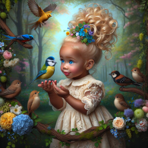 A magical scene featuring a light-skinned African-American toddl...