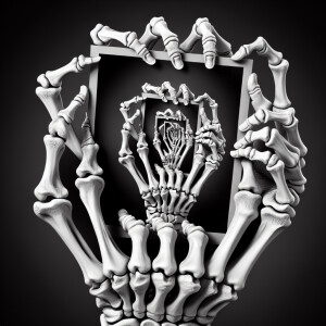 a skeleton hand holding a photo of a skeleton holding a photo of...
