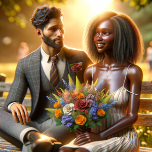 A photorealistic scene captures a young African American couple...