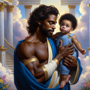 Classical oil painting style depicting an African-American Jesus...