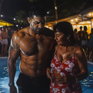 Hyperrealistic painting HD,a muscular beefy sweaty man walking w...