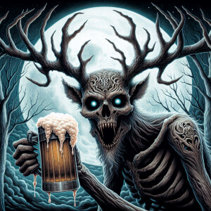 A wendigo drinking a beer