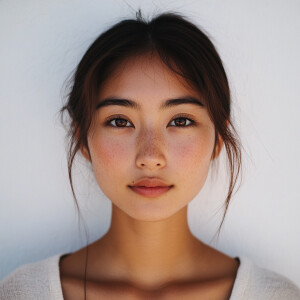 A 22-year-old Japanese woman with a clean face, looking straight...