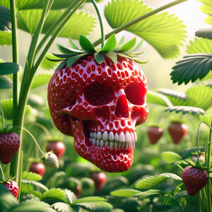 Create a high-quality photo: a strawberry bush growing in a fiel...