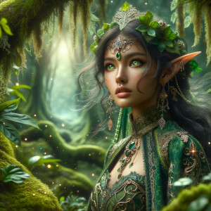 An elf wandering through forest