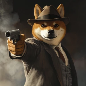 DOGE meme.,give me doge wearing a hat and pointing a gun, GTA st...