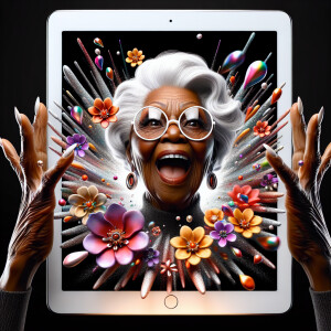 Create a dramatic image of an animated elderly African American...
