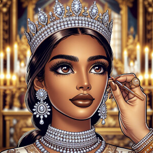 Elegant brown-skinned queen adorned with a white gold crown encr...