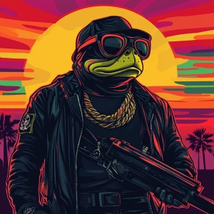 MEME PEPE in GTA art style — Leader of a gang — in the style of...