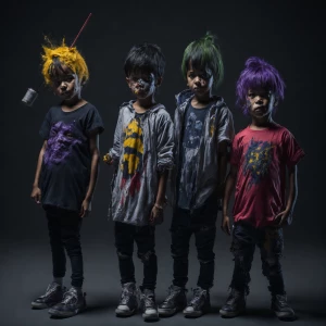 3 kids spray painting