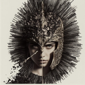 ethereal vector portrait, Athena emerges from a swirling spiral...