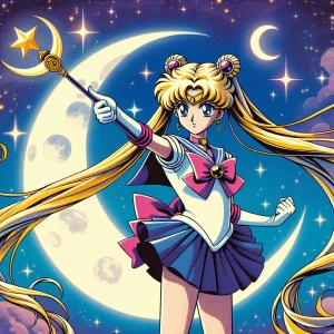 Create an image of Sailor Moon in her classic, iconic pose with...