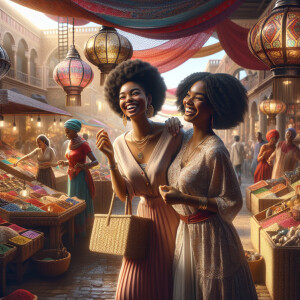 A stunning and vibrant painting of two African American ladies s...