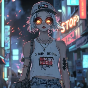 young, rebellious anime-style character. The character should ha...
