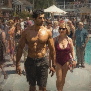 Realism photo painting,a muscular beefy criminal kashmiri son in...