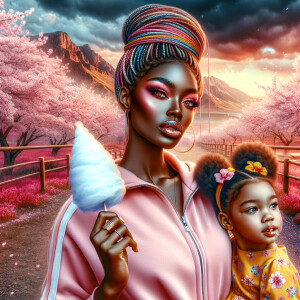 Airbrush style: Cherry blossom festival landscape . A Curvy beau...
