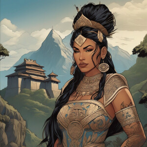 :** A Māori woman in traditional, detailed attire with moko (tat...