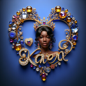 Craft a 3-D image showcasing the name 'KAREN' in a luxurious gol...