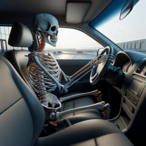 A scene, looking thru the window of a car, sitting in the driver...