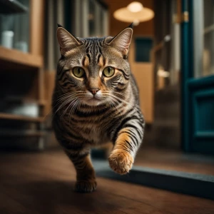 make a very fat tabby cat, running